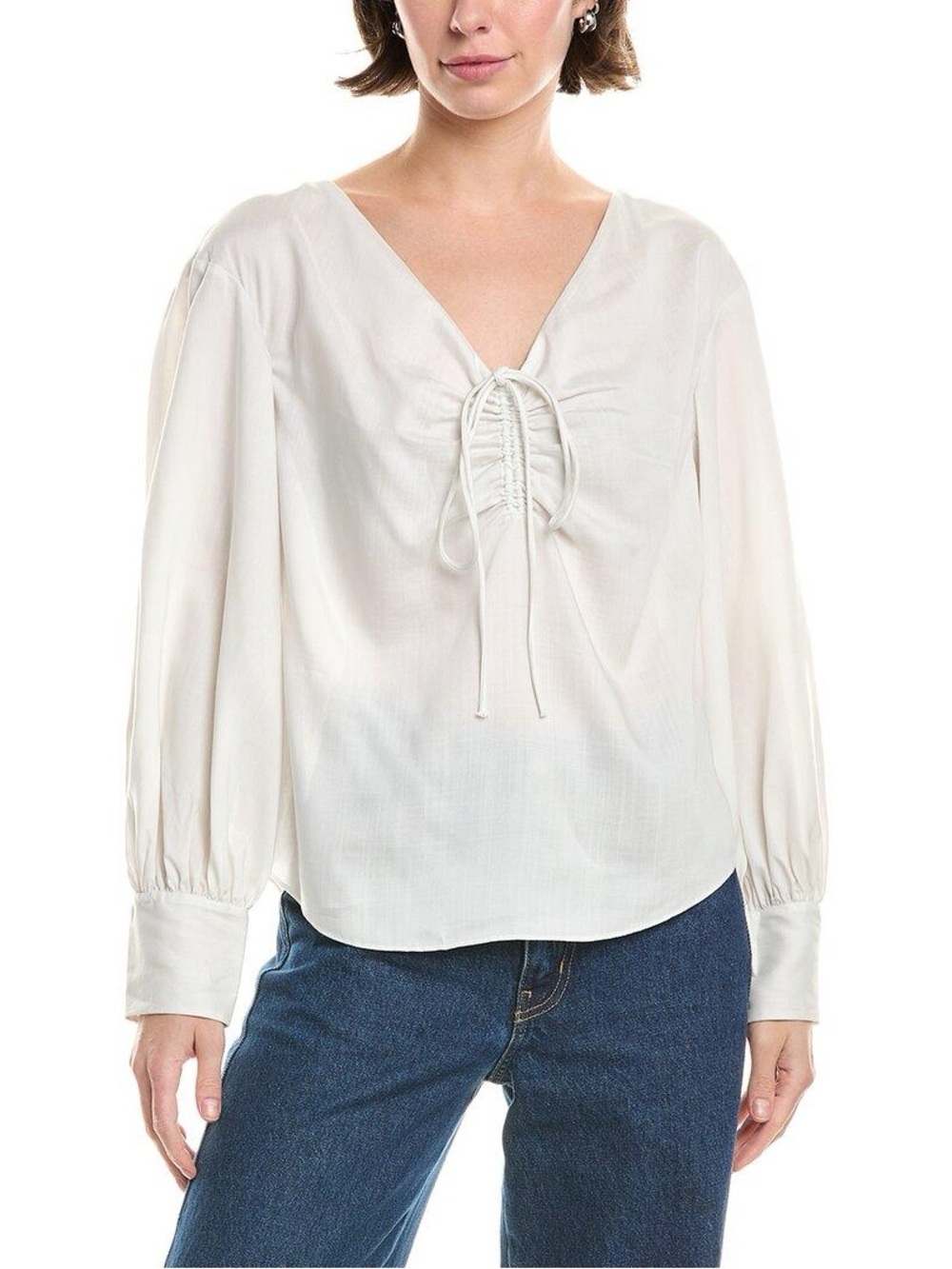Rebecca Taylor Cream V-Neck Tie-Front Drawstring Blouse